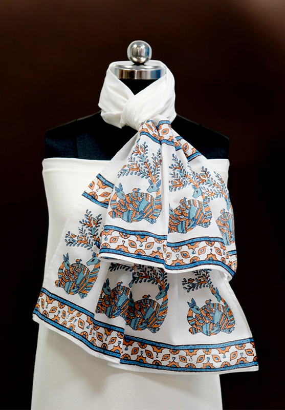 Hand Block Stole in Mulmul Cotton