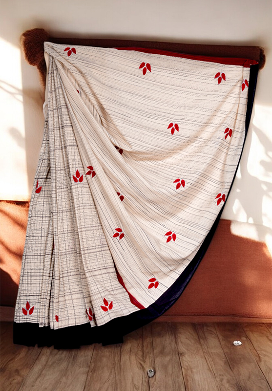 Hand Embroidered Kasim Saree in Hand Spun Cotton