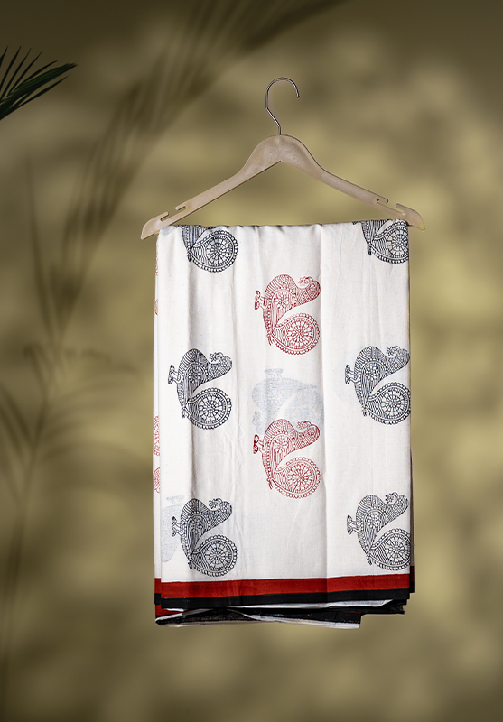 Block Printing Saree in Hand Spun Cotton