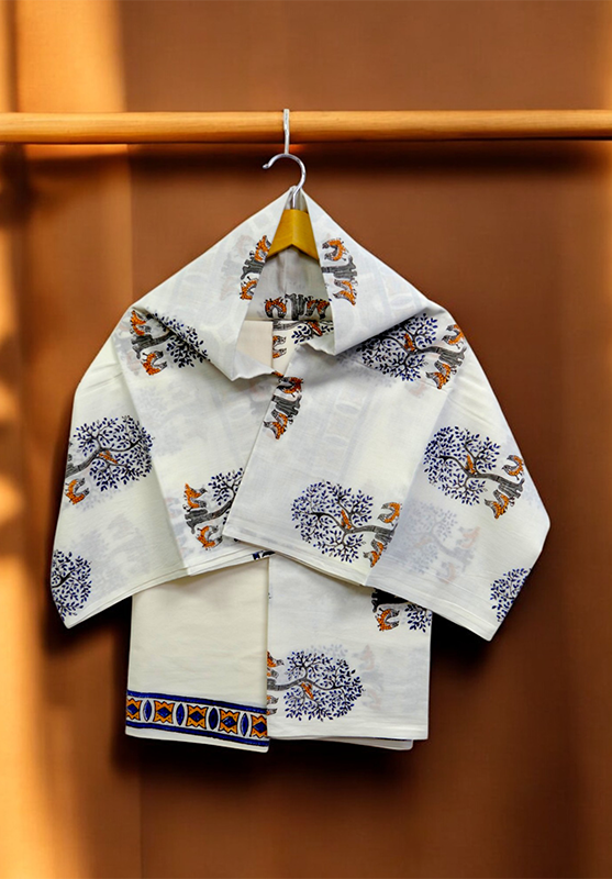 Pure cotton unstitched suit with floral block prints