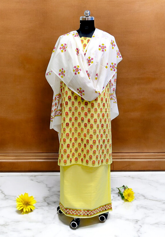 Hand Block Unstiched Suit in Pure Cotton
