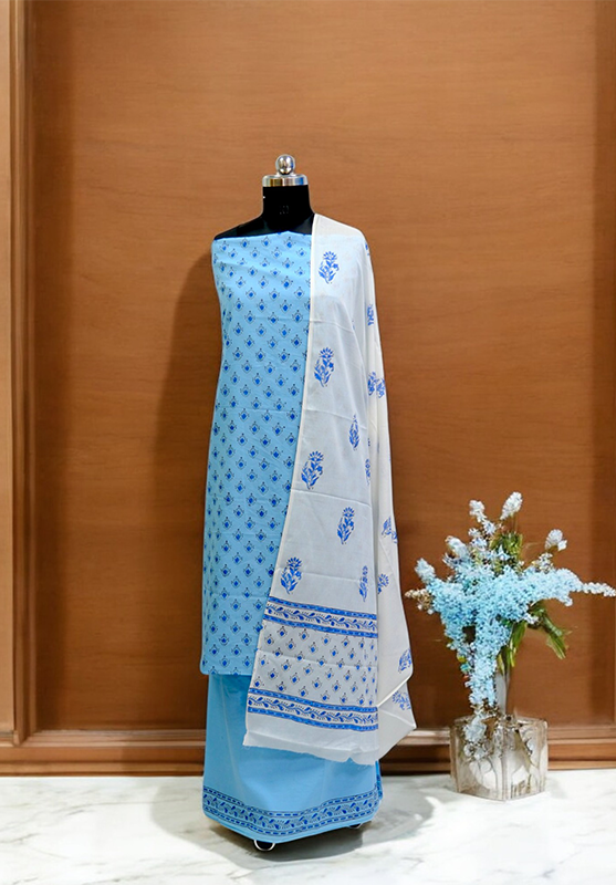 Hand Block Unstiched Suit in Pure Cotton