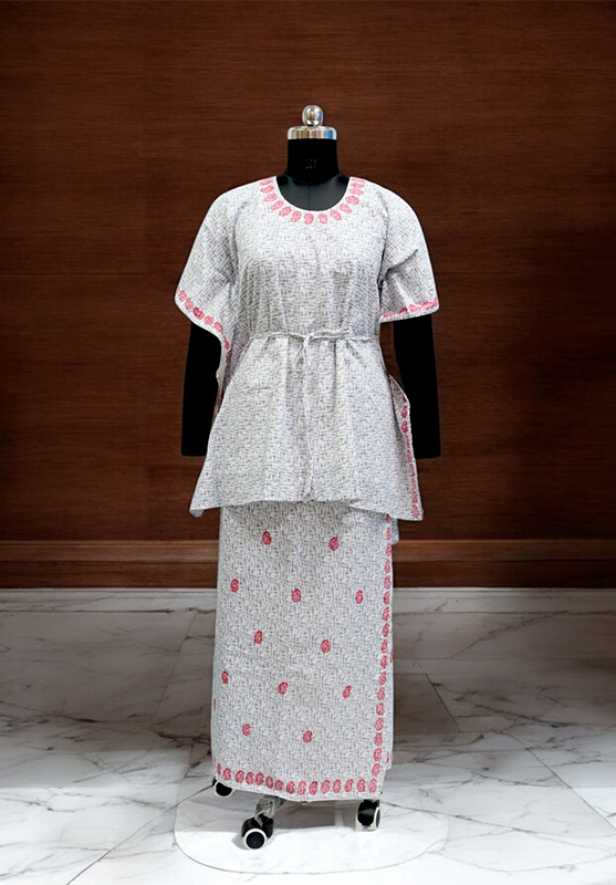 Block printed wrap round skirt in hand spun cotton fabric