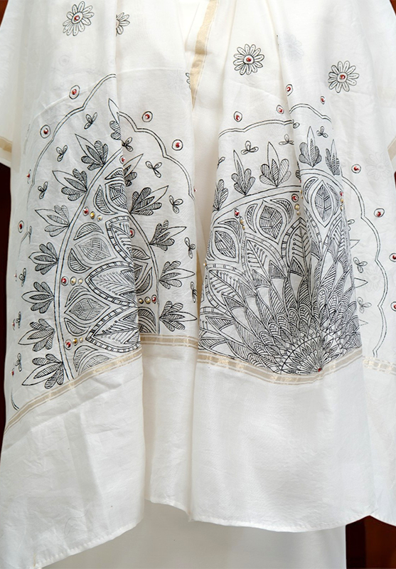 Mandala hand painted silk dupatta