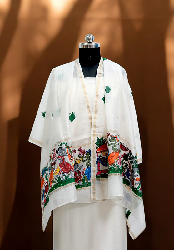 Ethnic Pattachitra silk dupatta with folk motifs