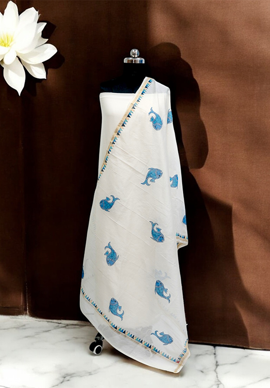 Mulberry silk dupatta with tribal design