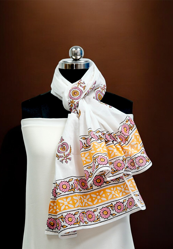 Hand Block Stole in Mulmul Cotton