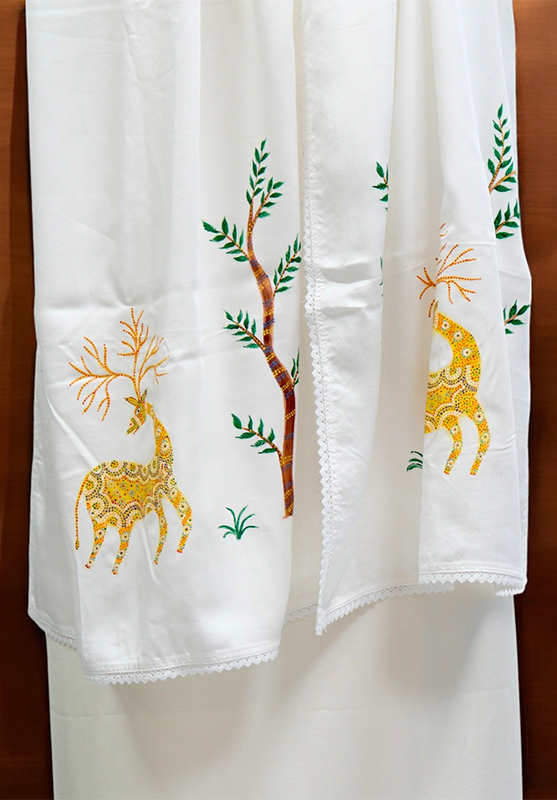 Tribal Bhil design on viscose fabric