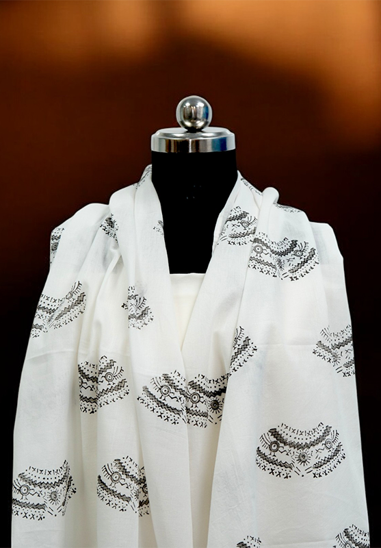 Hand Block Stole in Mulmul Cotton