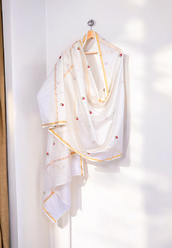 Embroidered in Chamba Rumal Dupatta in Mulberry Silk