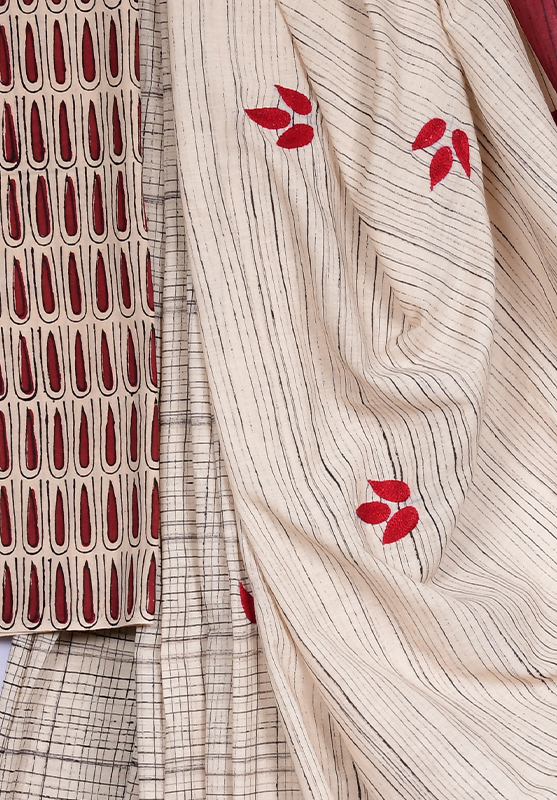 Hand Embroidered Kasim Saree in Hand Spun Cotton