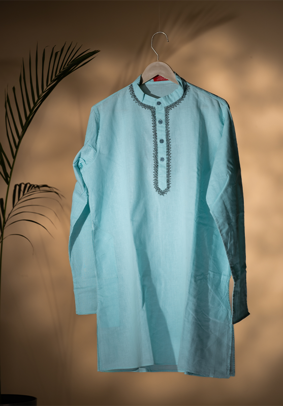 sky color-Khadi cotton kurta with Mandala design