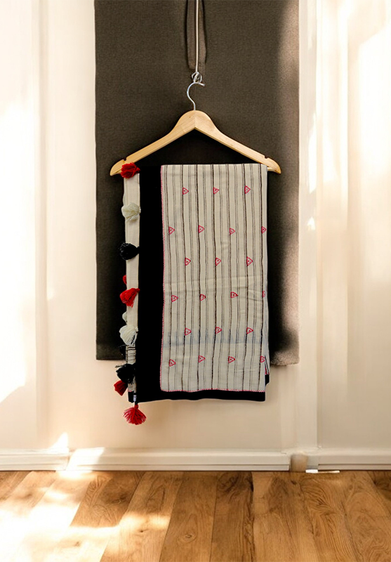 Hand Painted and Hand Embroidered Saree in Hand Spun Cotton