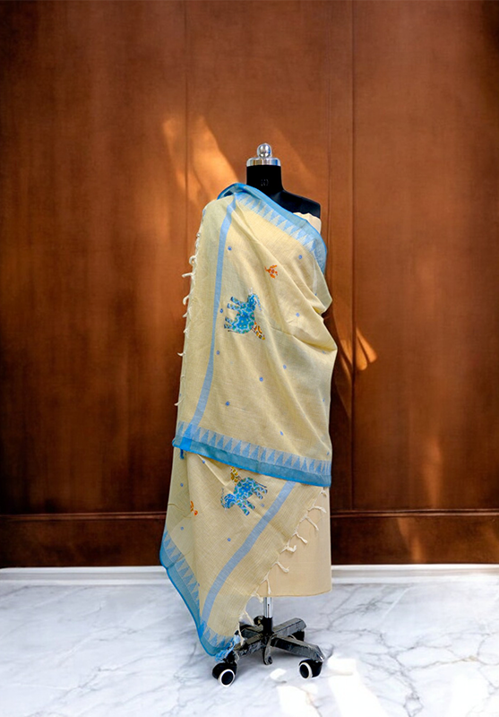 Hand Blue color Painting Bhil Art Dupatta in Blended Cloth