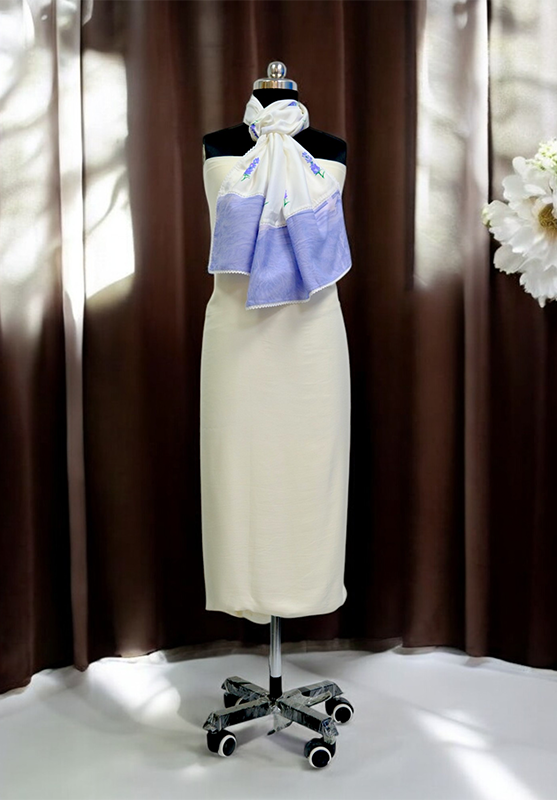 A modern, minimalist stole with subtle hand-painted geometric designs in monochrome.