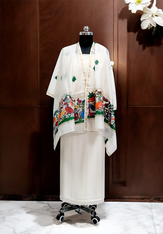 Mulberry silk dupatta featuring Odisha Pattachitra