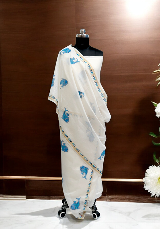 Hand-painted Bhil art on silk saree