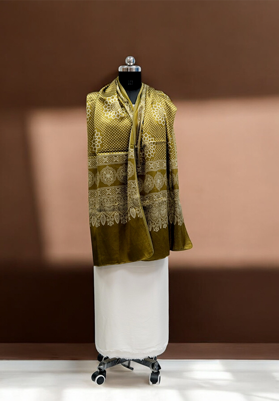 Ajrakh Block Printing Stole in Blended Silk