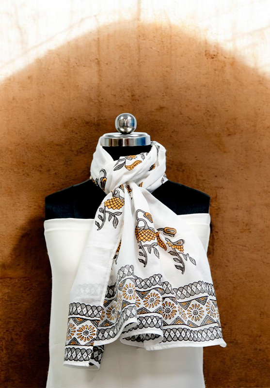 Hand Block Stole in Mulmul Cotton