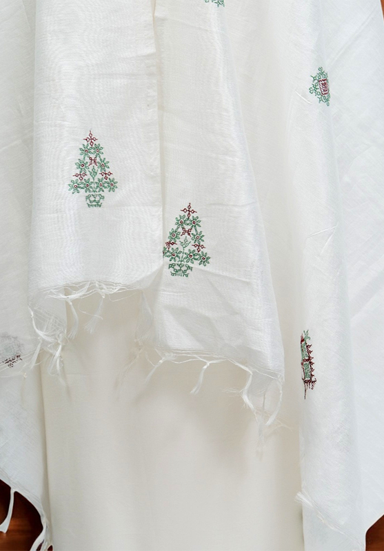 Artisan-crafted Kasuti embroidery detail on ethnic dupatta