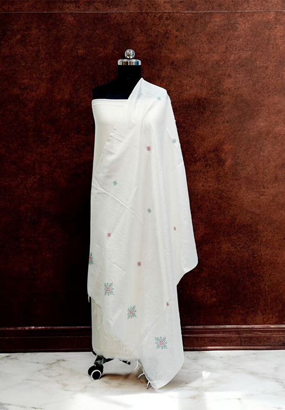 Close-up of hand embroidered Kasuti dupatta design

