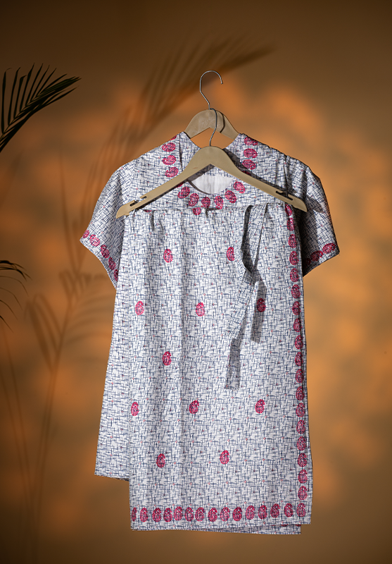 Soft cotton wrap round with earthy block print designs