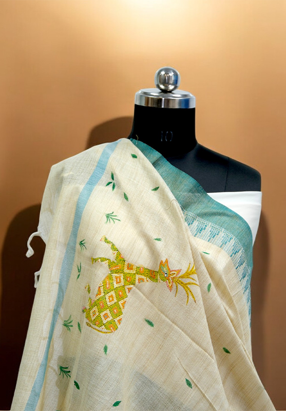 Bhil art dupatta with tribal hand painting