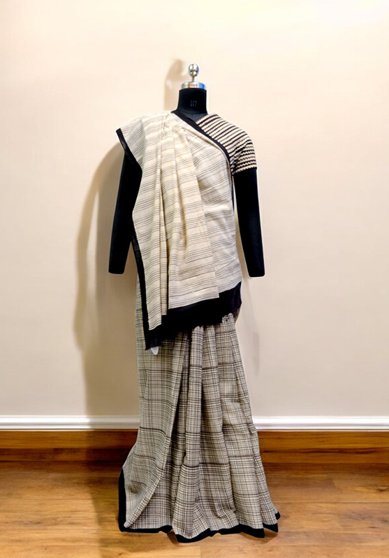 Hand Painted with Natural (Kasim) Saree in Hand Spun Cotton