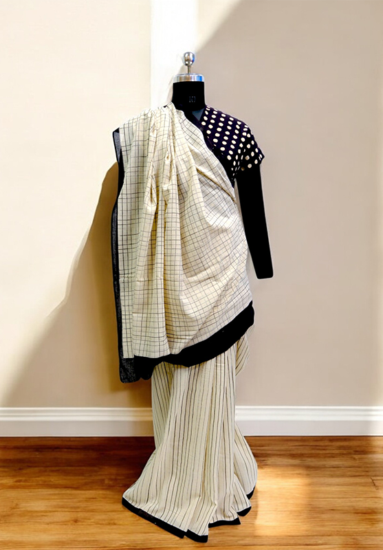 Hand Painted with Natural (Kasim) Saree in Hand Spun Cotton