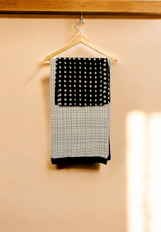 Hand Painted with Natural (Kasim) Saree in Hand Spun Cotton