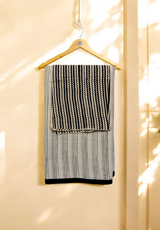 Hand Painted with Natural (Kasim) Saree in Hand Spun Cotton