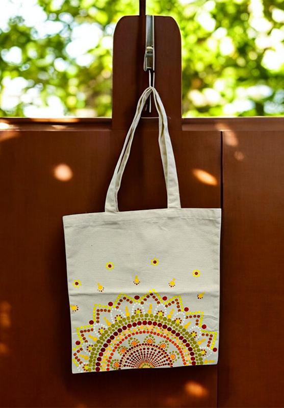 Mandala art on canvas tote bag