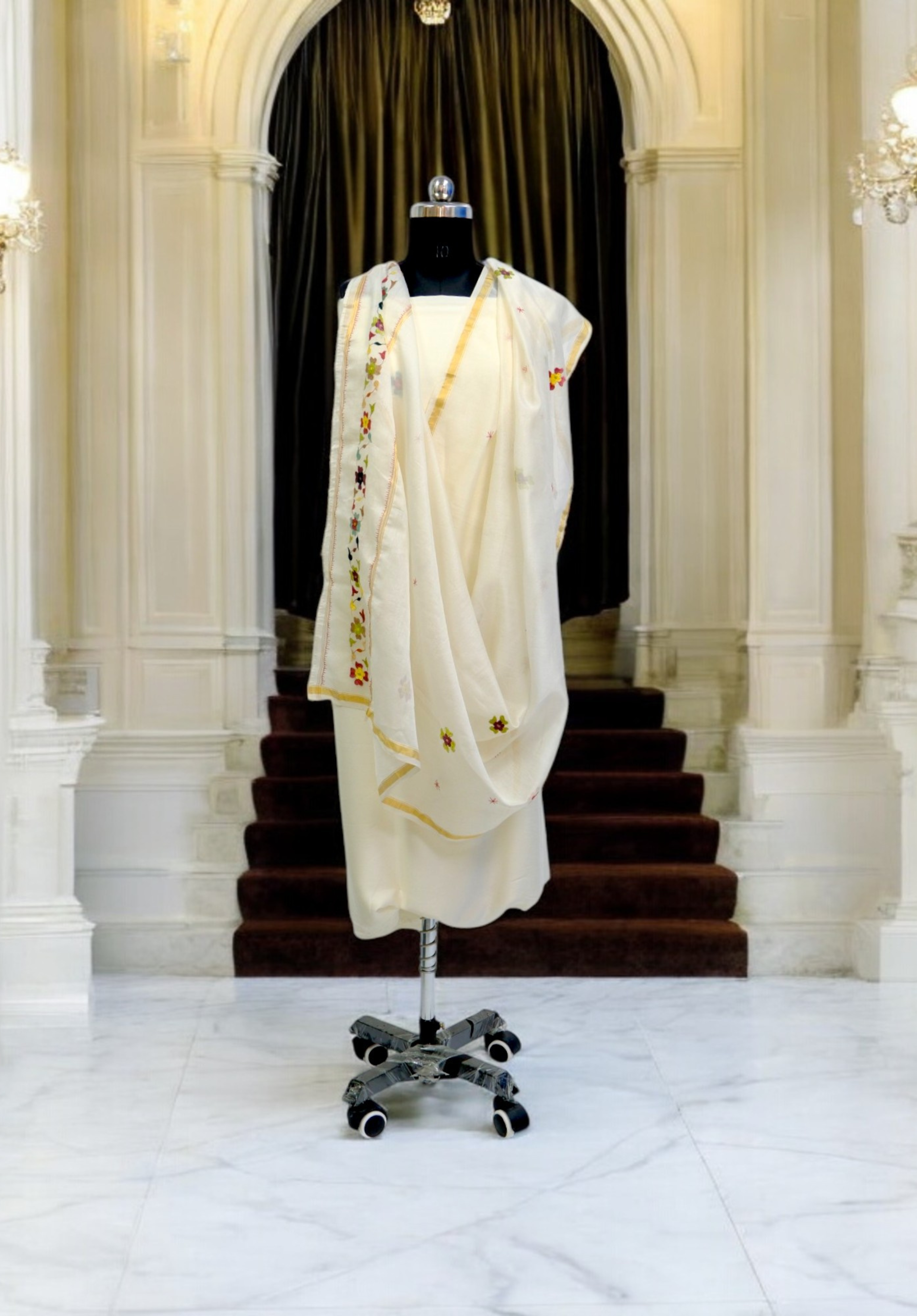 Embroidered in Chamba Rumal Dupatta in Mulberry Silk