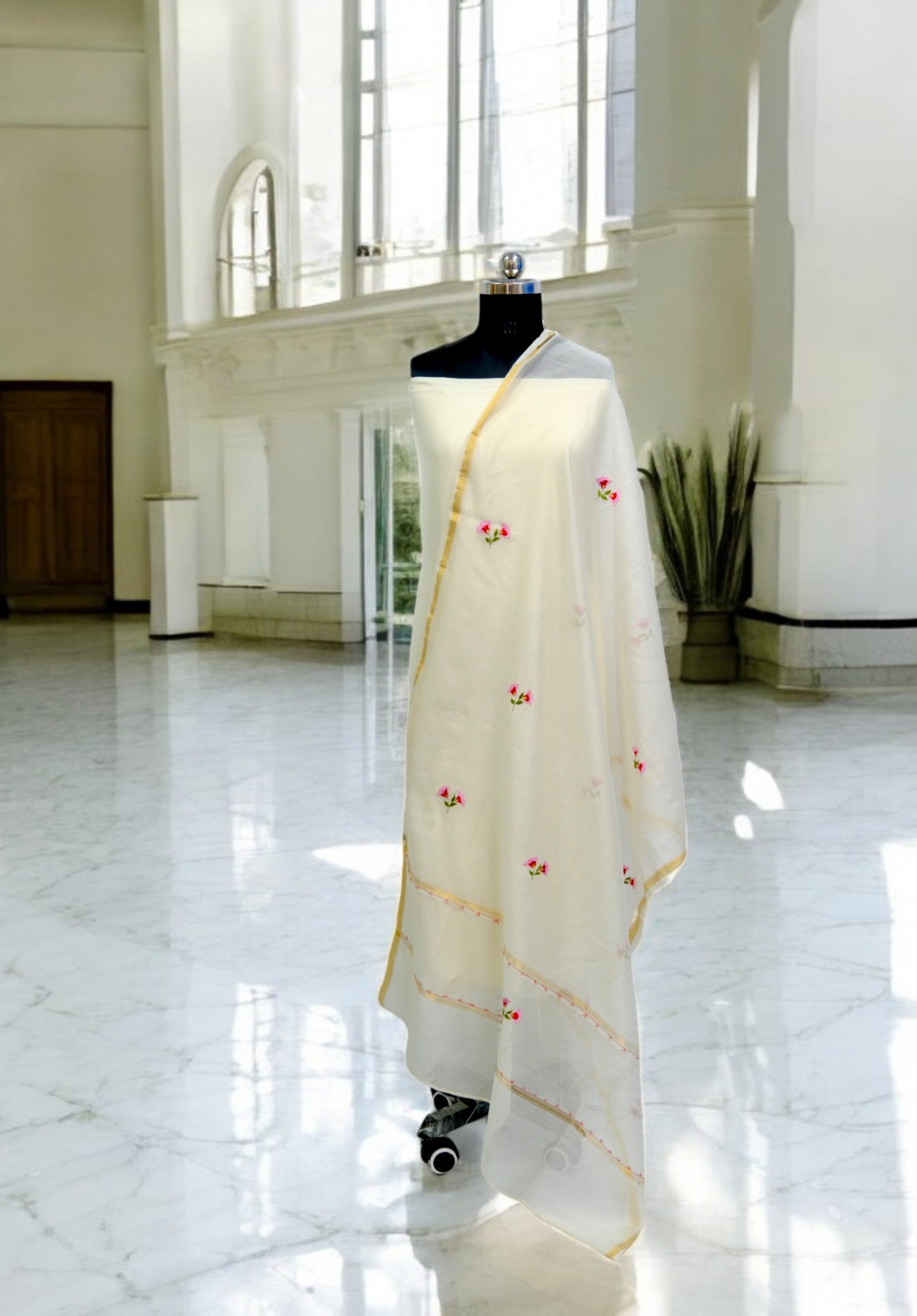 Embroidered in Chamba Rumal Dupatta in Mulberry Silk