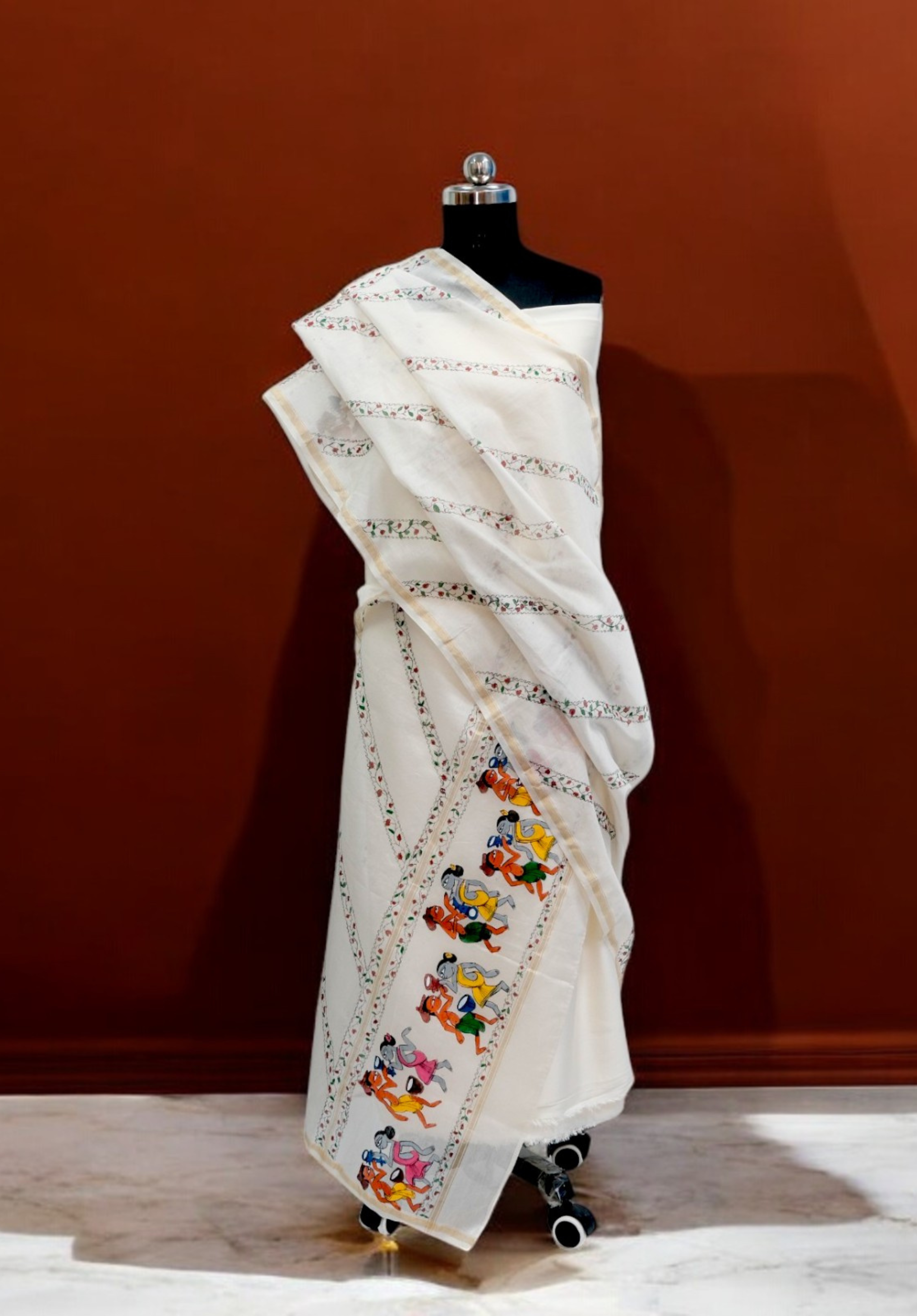 Pattachitra Painting Dupatta in Mulberry Silk