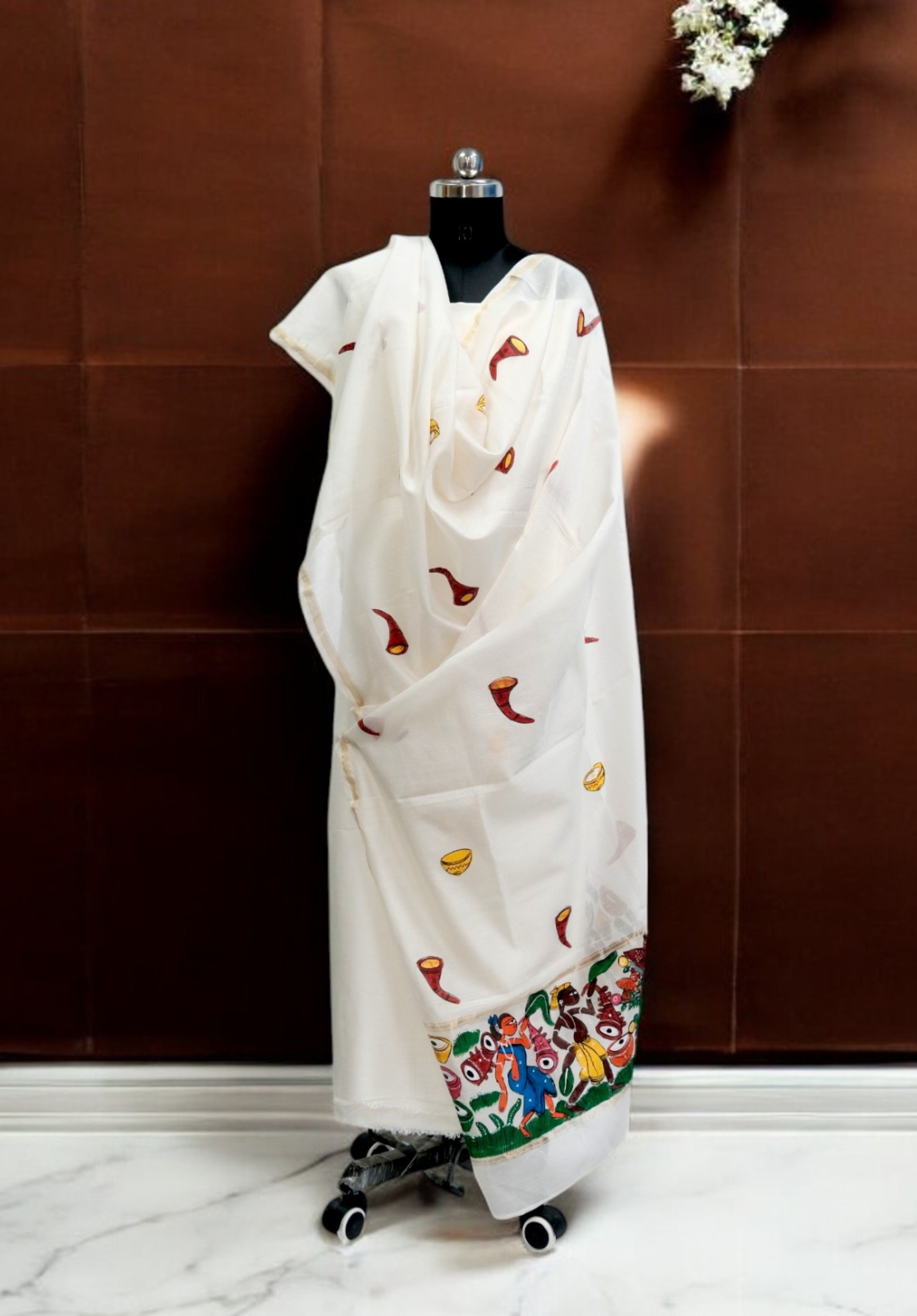 Pattachitra Painting Dupatta in Mulberry Silk