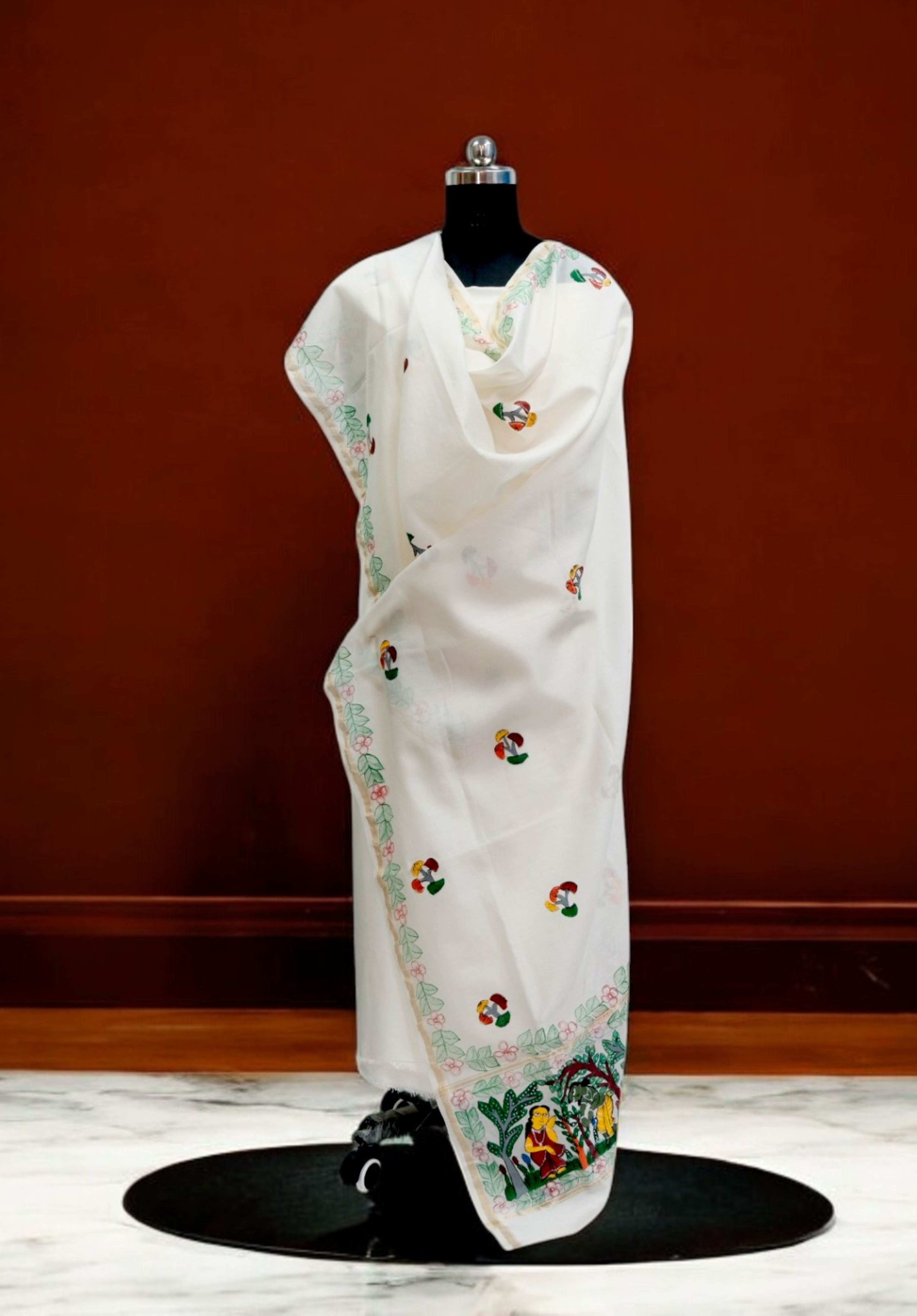 Pattachitra Painting Dupatta in Mulberry Silk