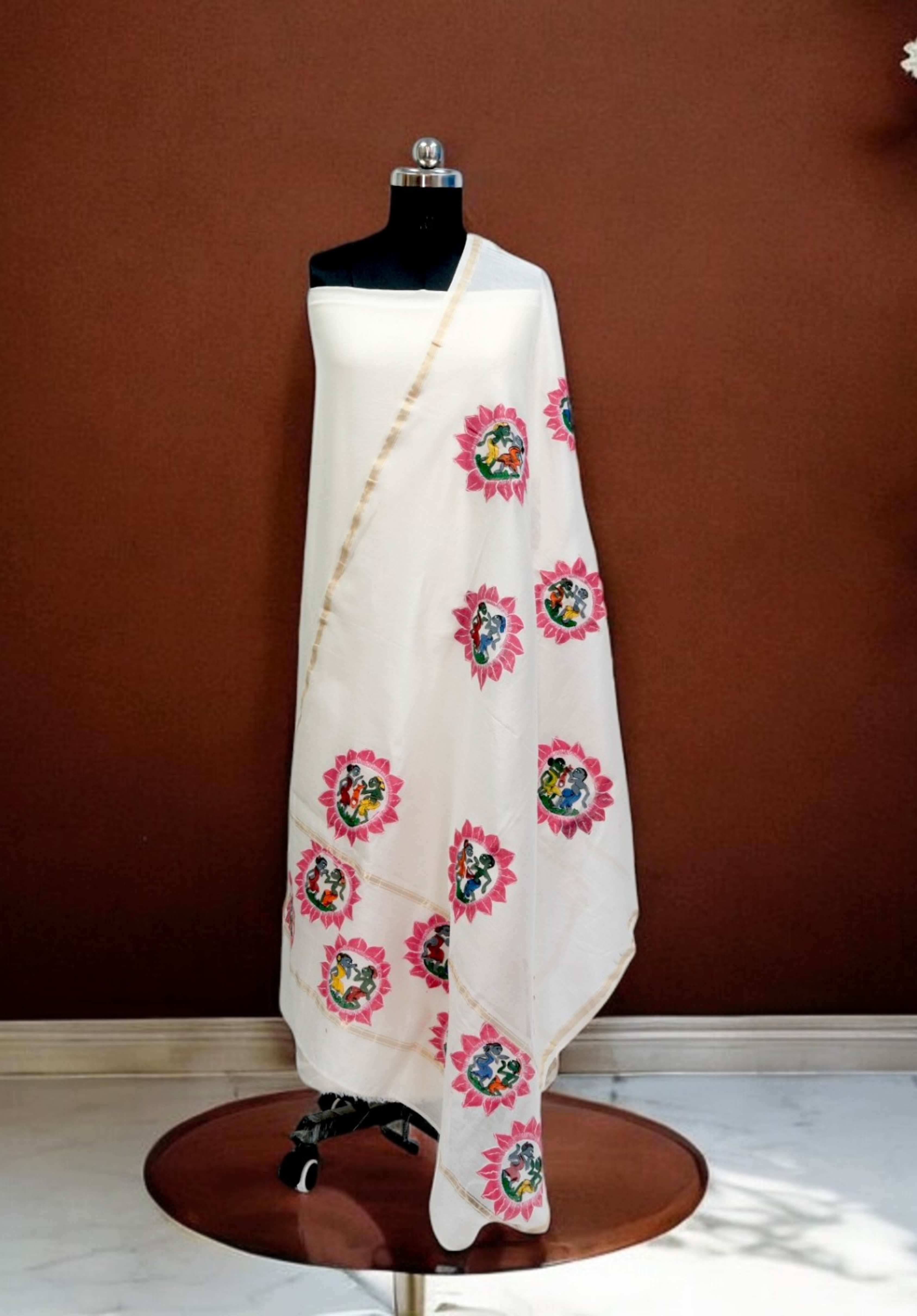 Pattachitra Painting Dupatta in Mulberry Silk