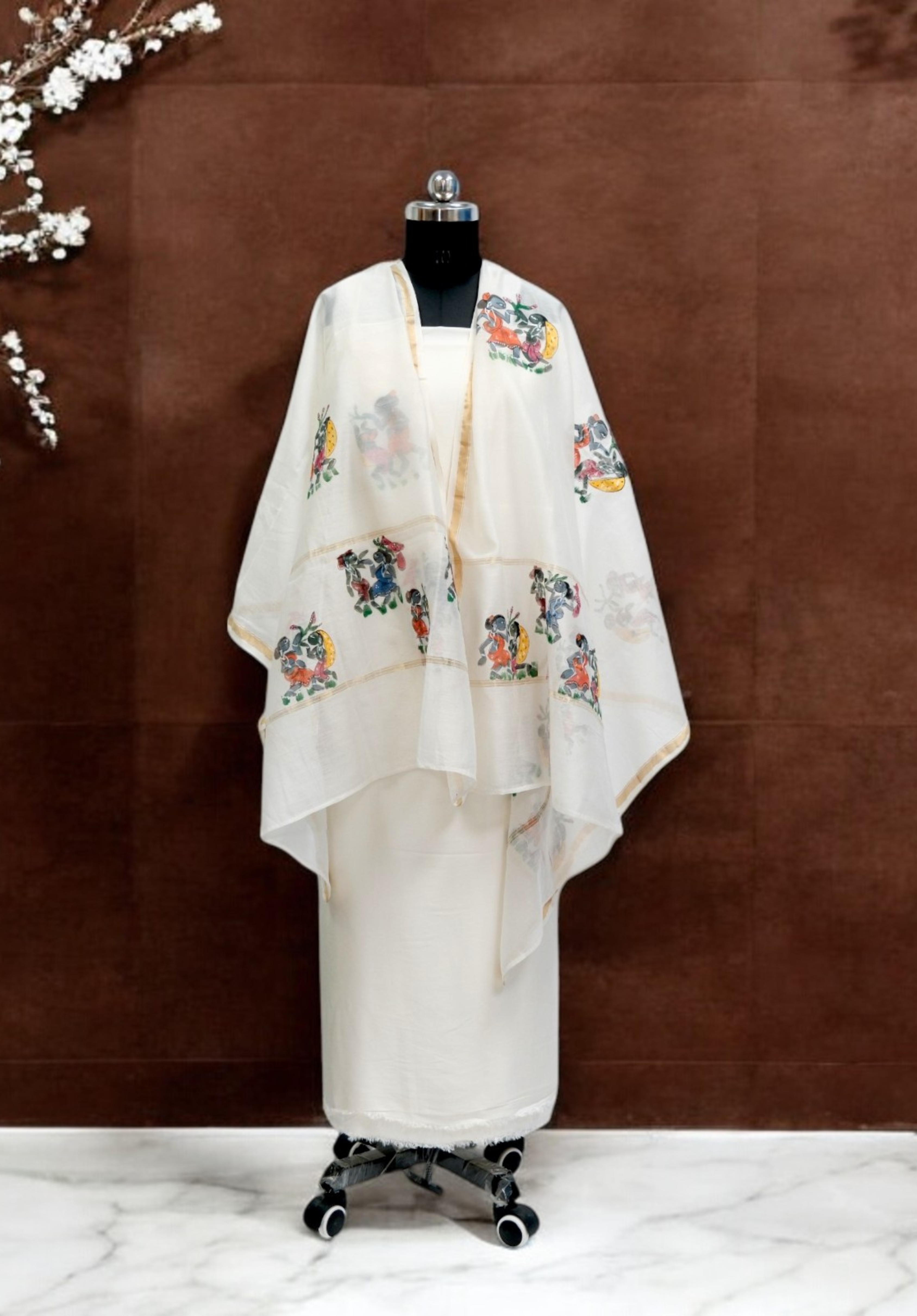 Pattachitra Painting Dupatta in Mulberry Silk