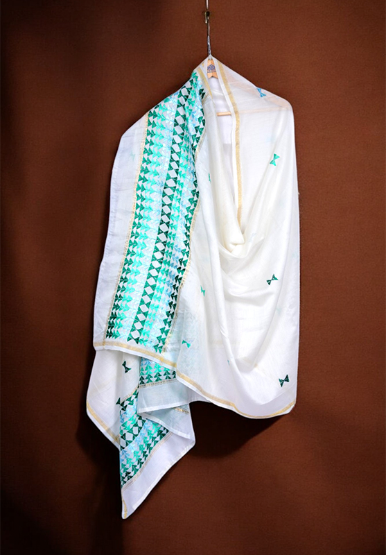 Close-up of traditional Phulkari embroidery pattern