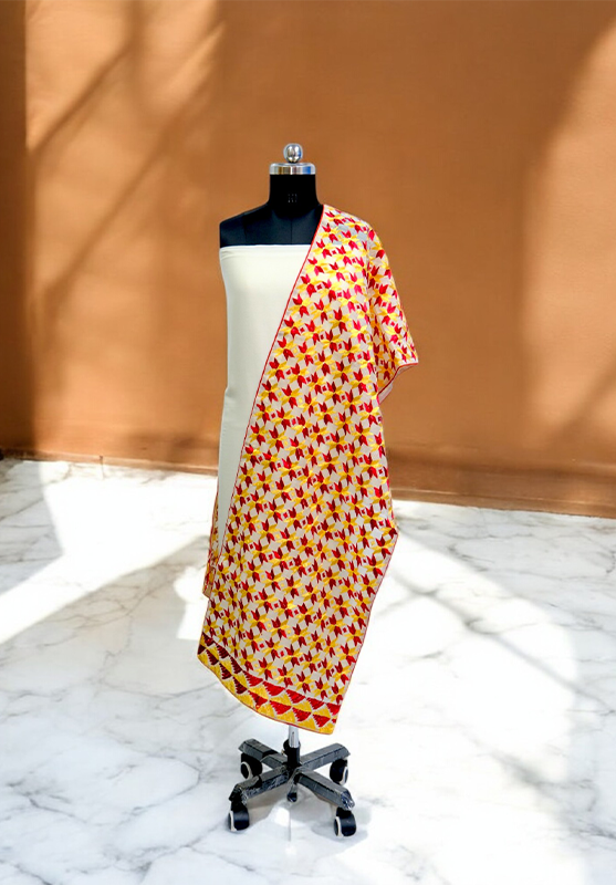 Embroidered Phulkari stole with traditional Punjabi floral motifs