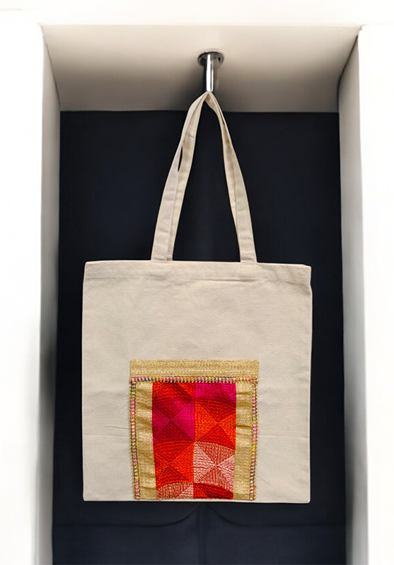 Embroidered Phulkari tote bag inspired by Chamba Do-Rukha art
