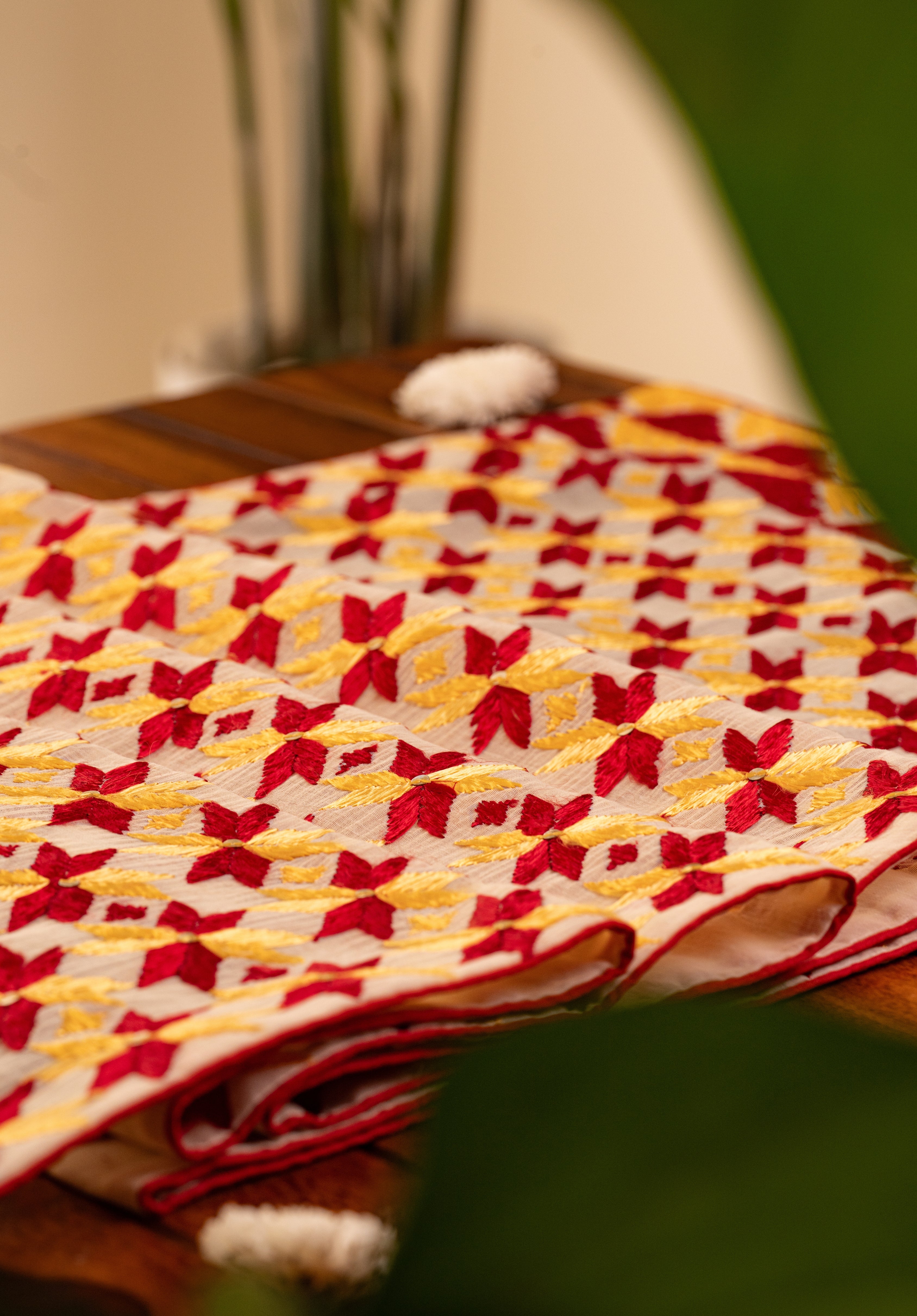 Traditional Punjabi stole with colorful Phulkari work