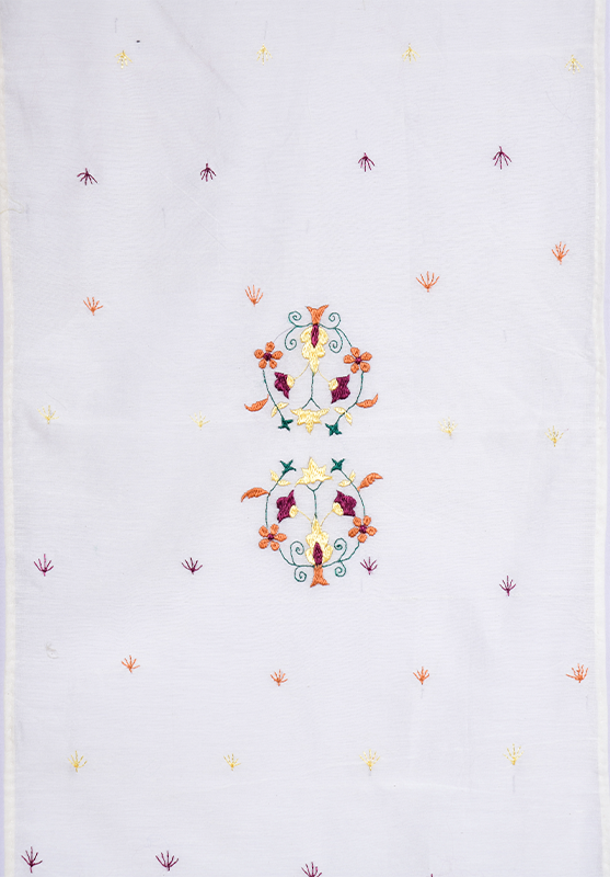 Full view of hand embroidered Chamba Rumal table runner