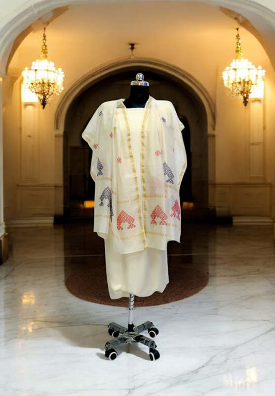 Close-up of detailed hand embroidery in Kasuti design