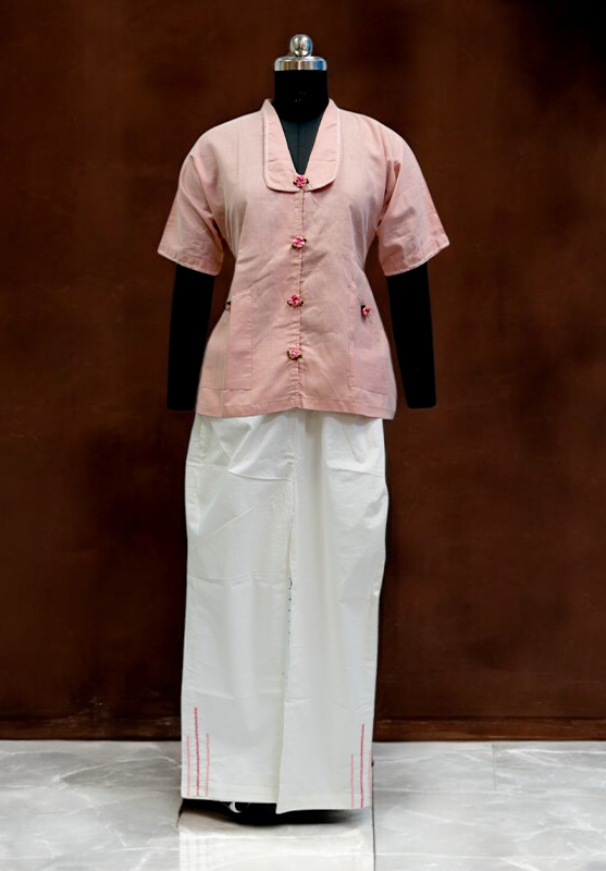 Back view of Khadi cotton nightwear showcasing ribbon detailing