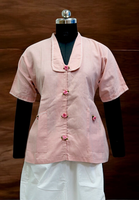 Front view of Khadi cotton nightwear set with embroidery