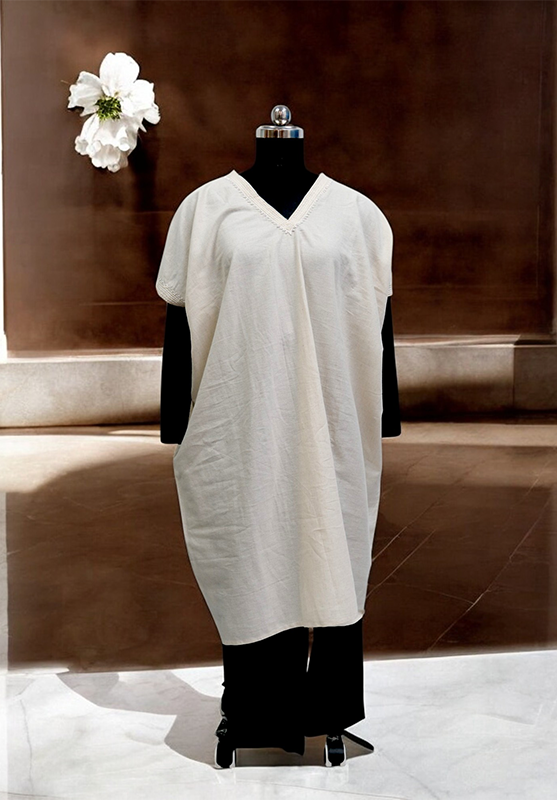 Back view of white Khadi cotton nightwear with XL fit