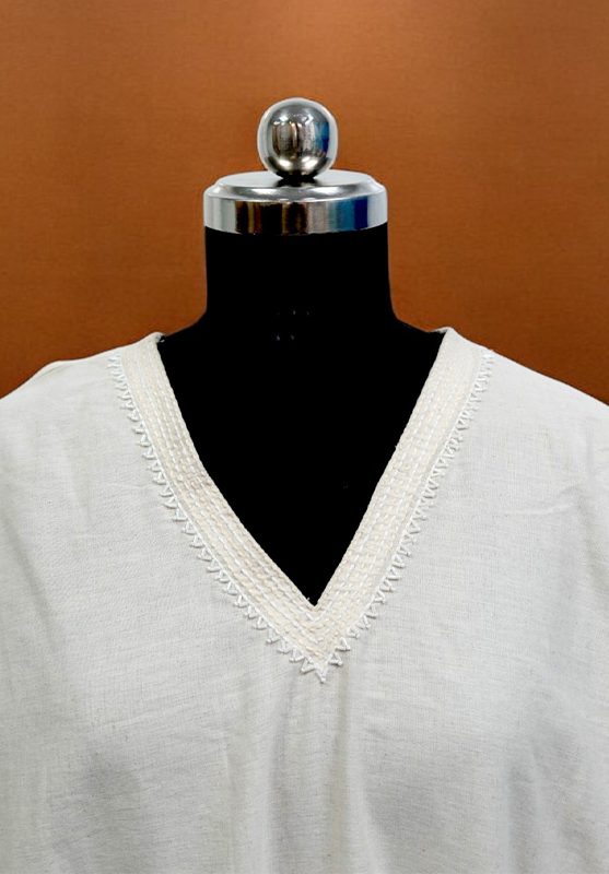 Front view of white Khadi cotton nightwear set with embroidery